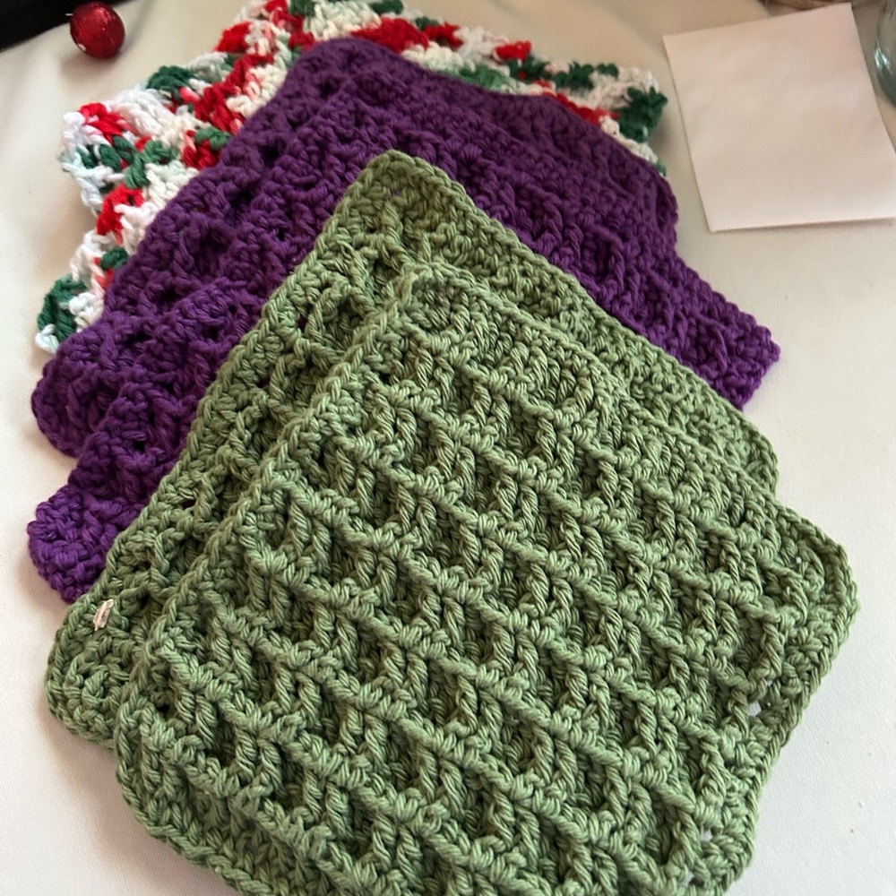 Elegant Crochet Coasters Set - Green and Purple
